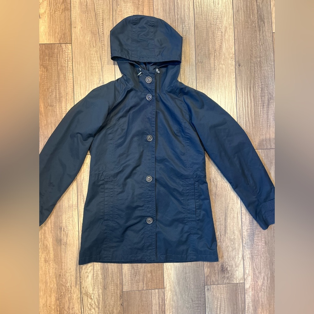 Eddie Bauer Navy Lightweight Hooded Rain Jacket Petite Coastal Core